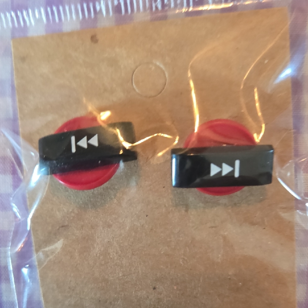 Red and Black Play Button Earrings